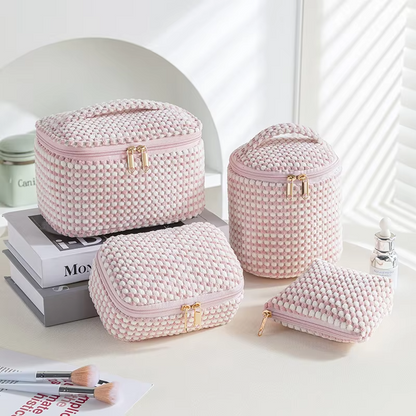 Large Capacity Four-Piece Velvet Cosmetic Bag Set - مجموعة حقيبة مستحضرات تجميل مخملية كبيرة السعة مكونة من أربع قطع